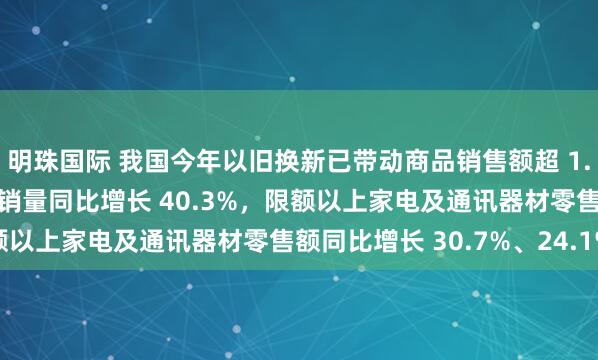 明珠国际 我国今年以旧换新已带动商品销售额超 1.7 万亿元：新能源汽车销量同比增长 40.3%，限额以上家电及通讯器材零售额同比增长 30.7%、24.1%